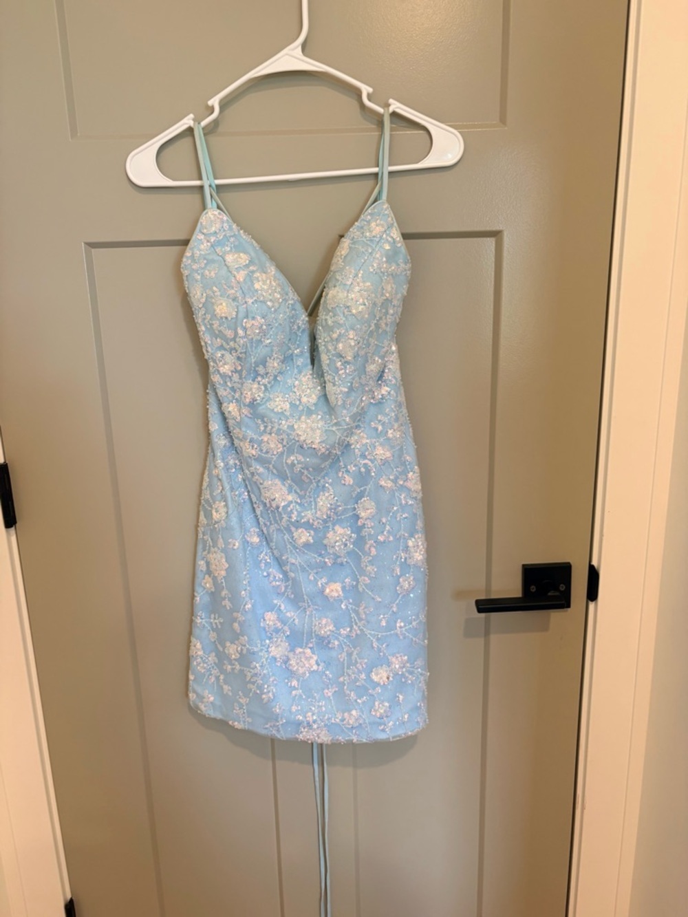 Sequin Prom Dresses - White & Light Blue - Picture 2 of 7